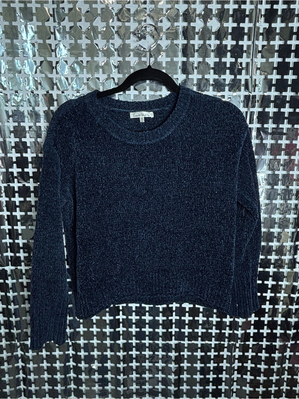 Love More Cozy Dark Navy Chenille Crewneck Sweater - Women